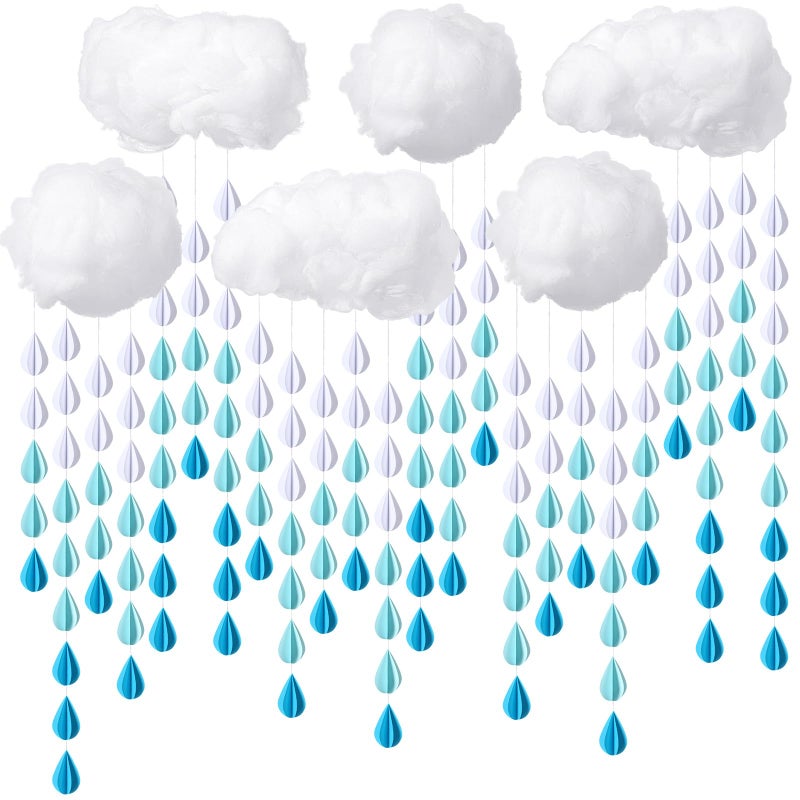 Amyhill 30 Pcs Artificial Cloud Raindrop Props 6 Pcs 3D Fake Clouds 24 Raindrop Garlands Room DIY Decorative Hanging Ornament Blue Hanging Rain Drops Decor for Baby Shower Birthday Wedding Party - Image 2