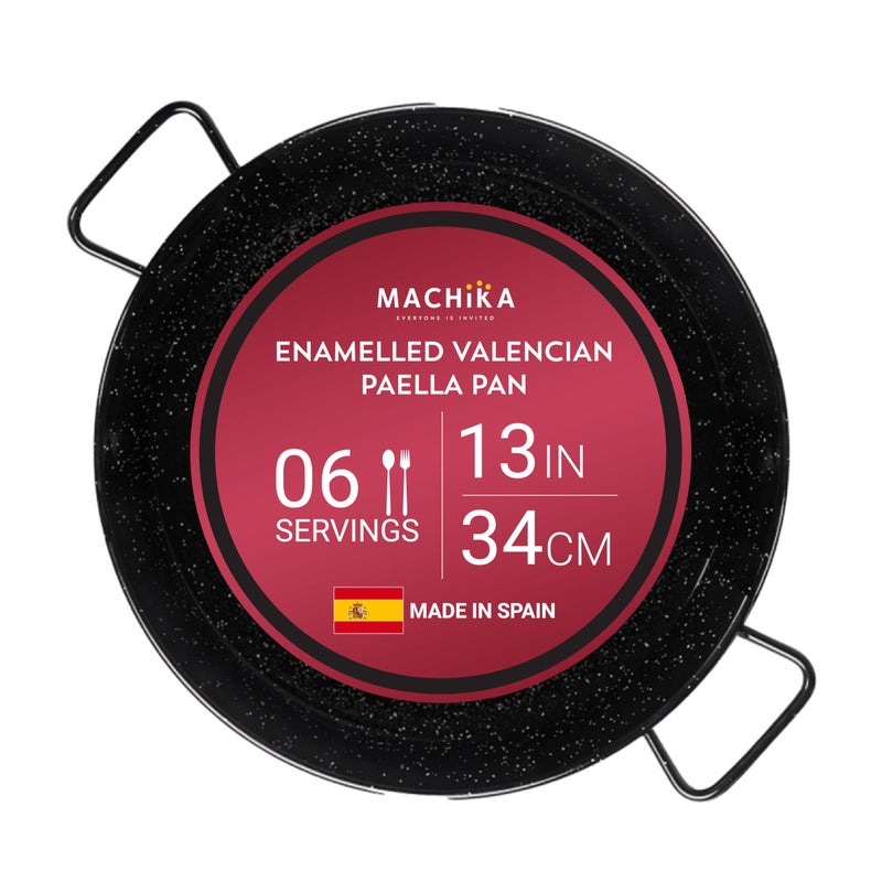 Machika Machika Enamel Paella Pan  Paella Pan  Skillet for Paella and Rice Recipes  Perfect for Indoor  Outdoors  Easy Cleaning  Rust Proof Coating  6 Servings  13 inches 