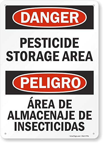 SmartSign SmartSign Plastic Sign, Legend "Danger: Pesticide Storage Area", 14" high x 10" wide, Black/Red on White  - Image 1