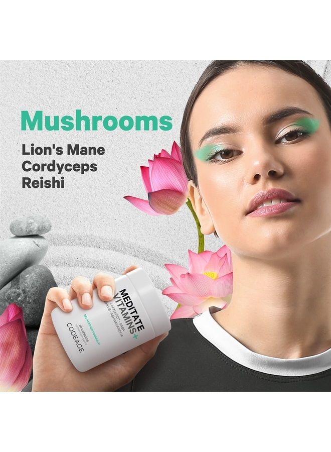 Codeage مكمل فيتامينات ميديتيت - غابا، دي إتش إتش-ب، كوجناتي كيو، أشواغاندا، فطر عضوي - فيتامينات العقل لدعم الاسترخاء والهدوء - نباتي - غير معدل وراثيًا - 60 كبسولة