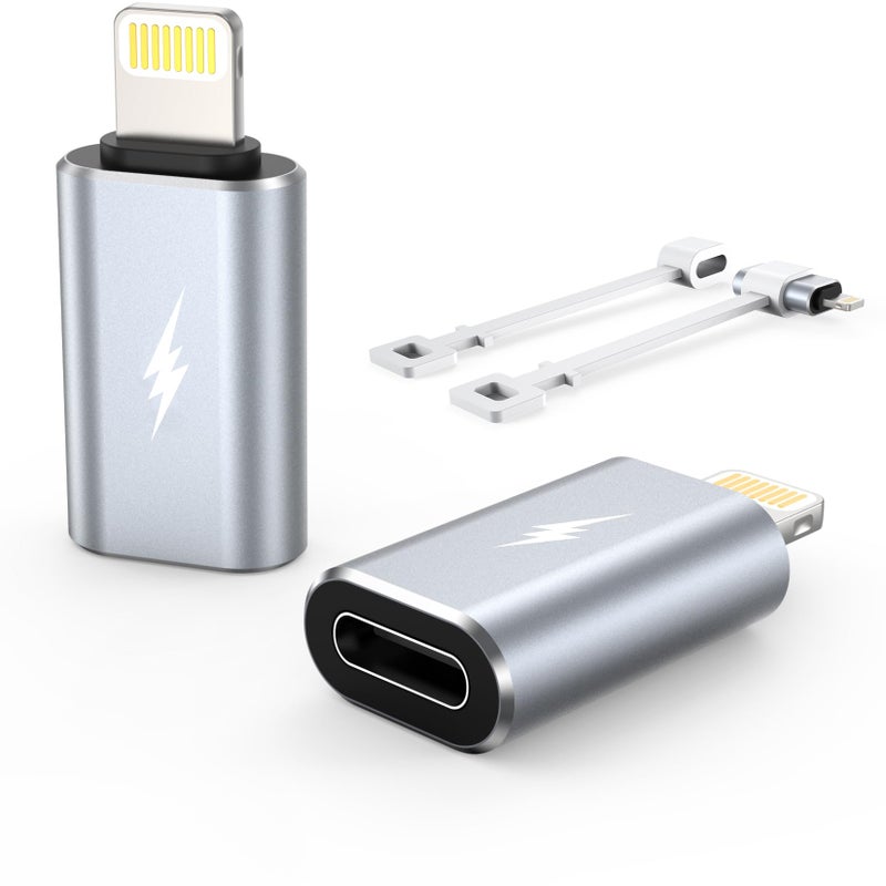 TechMatte Female USB C to Male Lightning Adapter 2 Pack 2.2A Charging Data Transfer, Compatible with iPhone 14, 13, 12, 11 Xs iPad iPod AirPods, Not for Audio Headphones/OTG Firewire Anti-Lost, Grey - Image 1