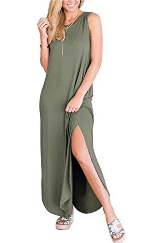 Hount Ladies Summer Dresses 2025 Clothing Women's Summer Casual Sexy Split Sleeveless Long Maxi Dress with Pockets Army Green Small - Image 5