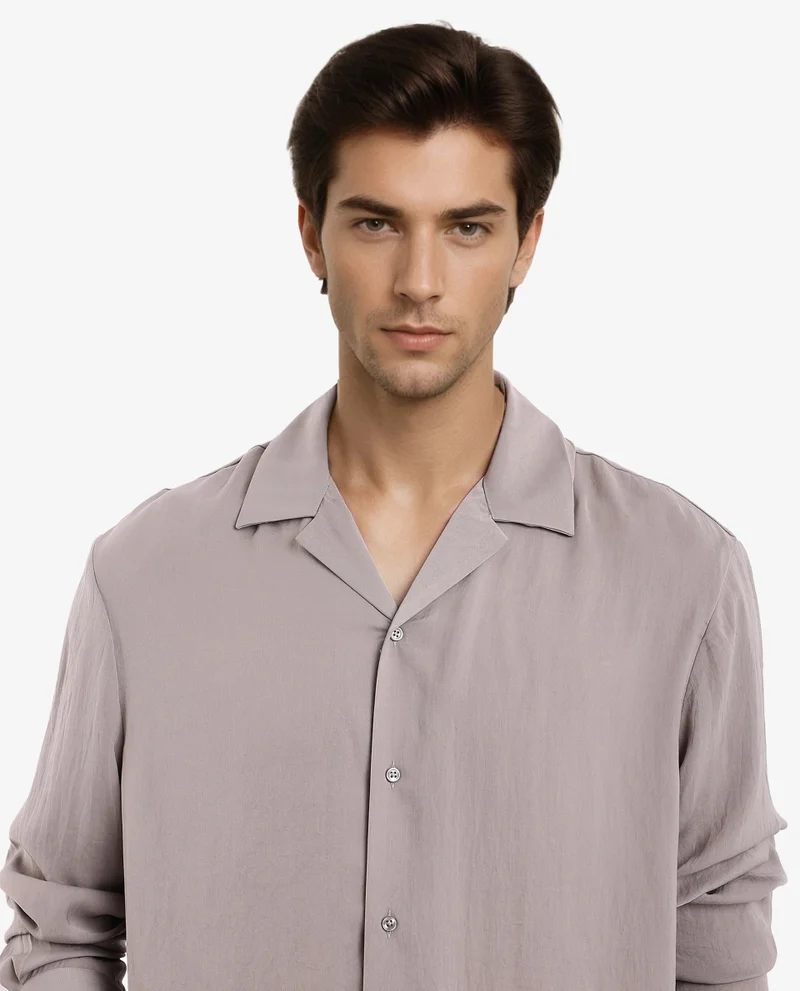 Rare Rabbit Rare Rabbit Articale Men's Enzo Dusky Grey Polyester Fabric Full Sleeve Collared Neck Button Closure Slim Fit Solid Shirt