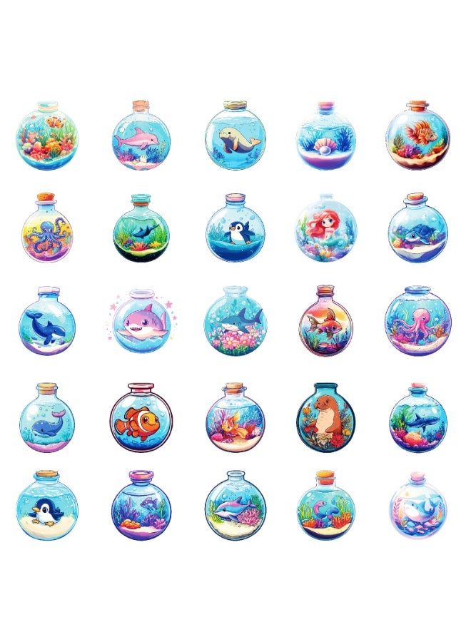 NIBEMINENT 50 Pcs Round Bottle Underwater world Deco Kit Waterproof Stickers, High Definition Printing Bright Colors, Suitable for Laptop Skateboard Luggage Water Bottle Guitar DIY - Image 1