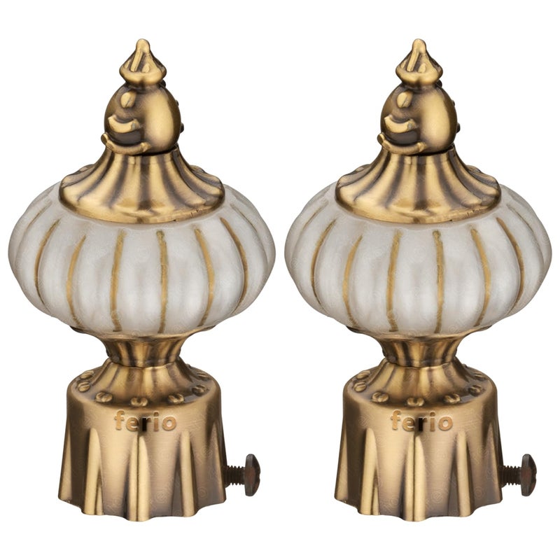 FERIO Curtain Holders for Window Curtain Rod End Caps Antique Brass Curtain Brackets Set of 2 for Curtain Pipe Curtain BracketsCurtain Finials Aluminium White Antique Pack of 2 - Image 1