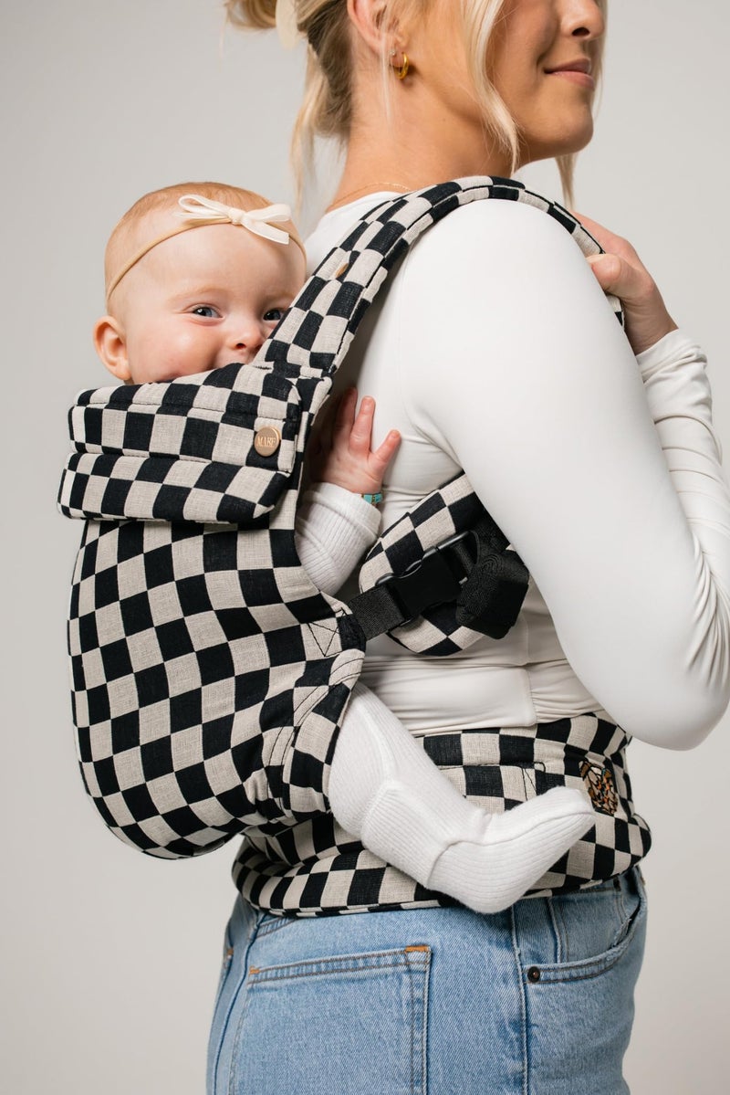 Mabē Monarch Ergonomic Baby Carrier – Premium Cotton Soft Structured Newborn to Toddler Carrier with Hip-Healthy Design, 3 Carry Positions (7-35lbs), Lightweight & Breathable, (Ebony Check) - Image 5