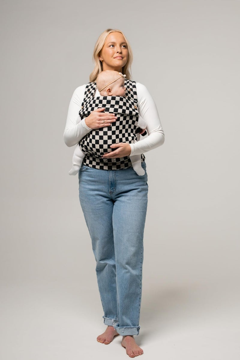 Mabē Monarch Ergonomic Baby Carrier – Premium Cotton Soft Structured Newborn to Toddler Carrier with Hip-Healthy Design, 3 Carry Positions (7-35lbs), Lightweight & Breathable, (Ebony Check) - Image 1