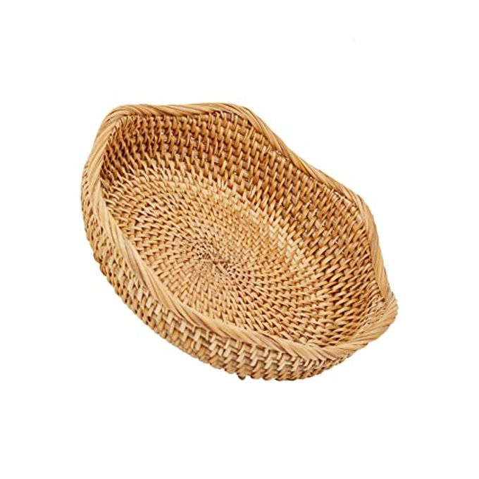 Whalehub Natural Rattan Round Fruit Basket Bowls, Hand Woven Decor Serving Baskets, Wicker Storage for Dinning Room (Wave-Small)7.9''(D) X2.6''(H) - Image 1