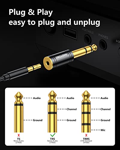 ANDTOBO 1/4 inch Male to 3.5mm Female Stereo Audio Jack Pure Copper Adapter for Headphone, Amp, 2 Pack-Black - Image 5