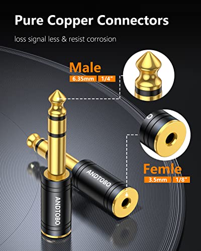 ANDTOBO 1/4 inch Male to 3.5mm Female Stereo Audio Jack Pure Copper Adapter for Headphone, Amp, 2 Pack-Black - Image 4