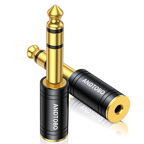 ANDTOBO 1/4 inch Male to 3.5mm Female Stereo Audio Jack Pure Copper Adapter for Headphone, Amp, 2 Pack-Black - Image 1