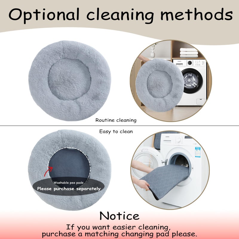 Bunlitent 39'' inch Calming Dog Bed, Plush Anti-Anxiety Donut Dog Bed for Small Medium Large Dogs, Warming Cozy Soft Cute Round Washable, Marshmallow Cuddler Nest Pet Bed, Grey - Image 5