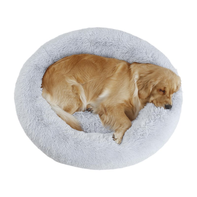 Bunlitent 39'' inch Calming Dog Bed, Plush Anti-Anxiety Donut Dog Bed for Small Medium Large Dogs, Warming Cozy Soft Cute Round Washable, Marshmallow Cuddler Nest Pet Bed, Grey - Image 1