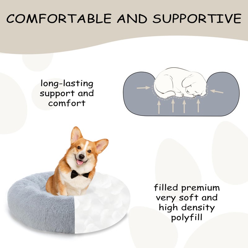 Bunlitent 39'' inch Calming Dog Bed, Plush Anti-Anxiety Donut Dog Bed for Small Medium Large Dogs, Warming Cozy Soft Cute Round Washable, Marshmallow Cuddler Nest Pet Bed, Grey - Image 3