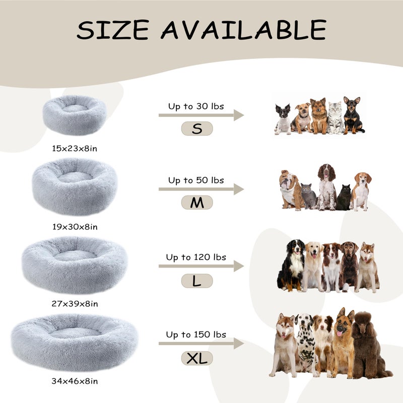 Bunlitent 39'' inch Calming Dog Bed, Plush Anti-Anxiety Donut Dog Bed for Small Medium Large Dogs, Warming Cozy Soft Cute Round Washable, Marshmallow Cuddler Nest Pet Bed, Grey - Image 4