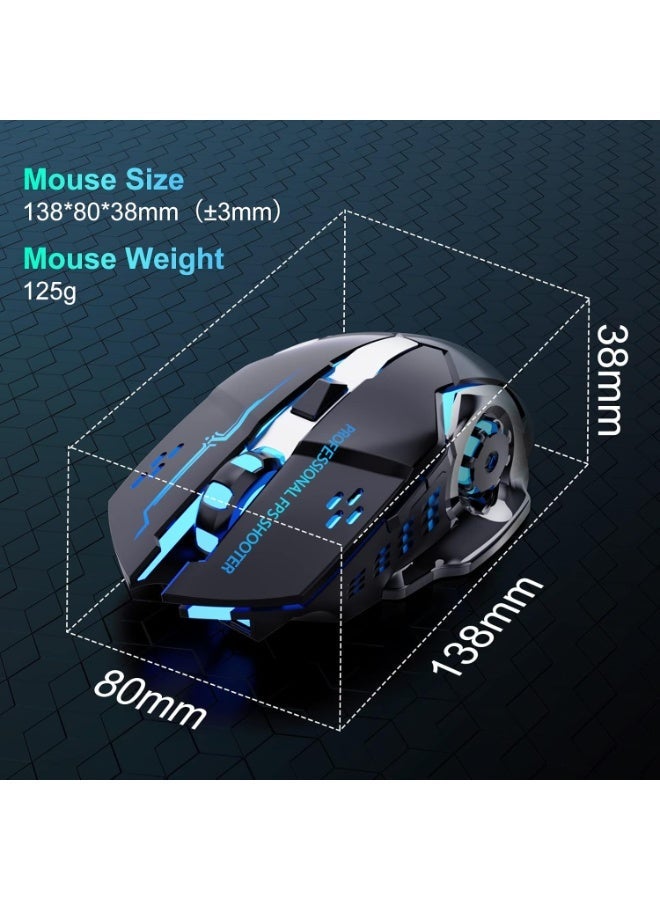 QV13 2.4G Wireless Rechargeable Gaming Mouse Silent Click RGB LED 6 Buttons Adjustable DPI Ergonomic Optical Mouse for Laptop PC Mac Windows Android iPad Black - Image 2
