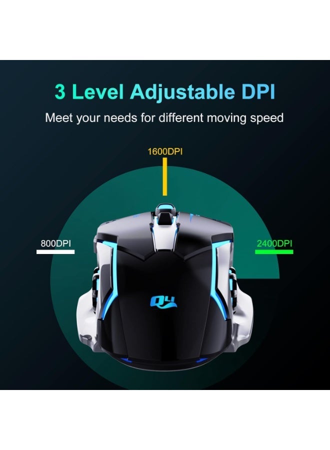 QV13 2.4G Wireless Rechargeable Gaming Mouse Silent Click RGB LED 6 Buttons Adjustable DPI Ergonomic Optical Mouse for Laptop PC Mac Windows Android iPad Black - Image 3