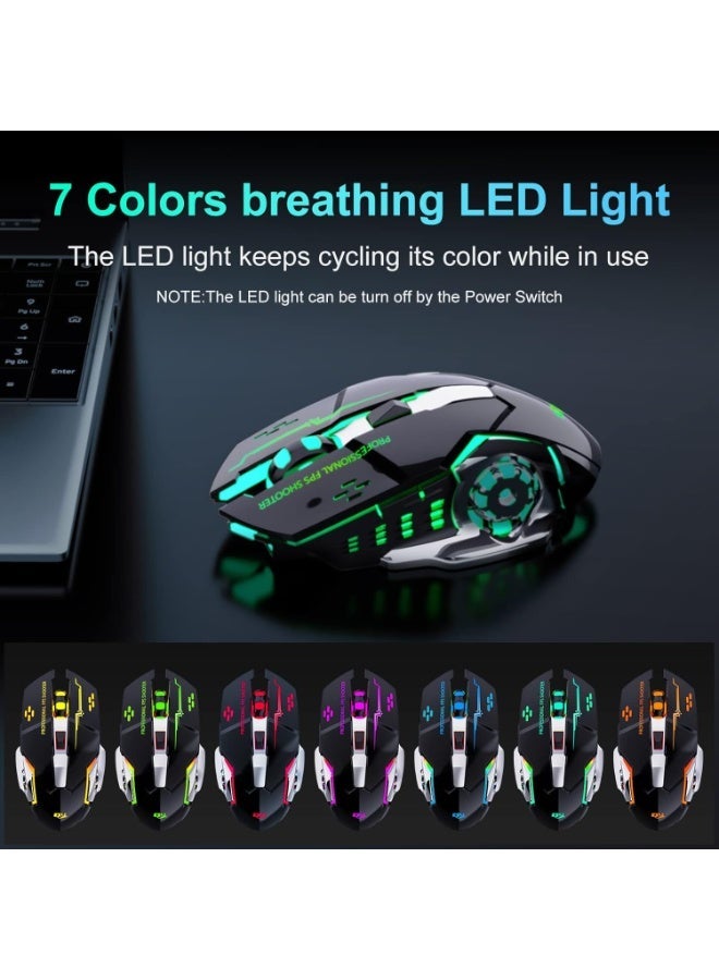 QV13 2.4G Wireless Rechargeable Gaming Mouse Silent Click RGB LED 6 Buttons Adjustable DPI Ergonomic Optical Mouse for Laptop PC Mac Windows Android iPad Black - Image 4