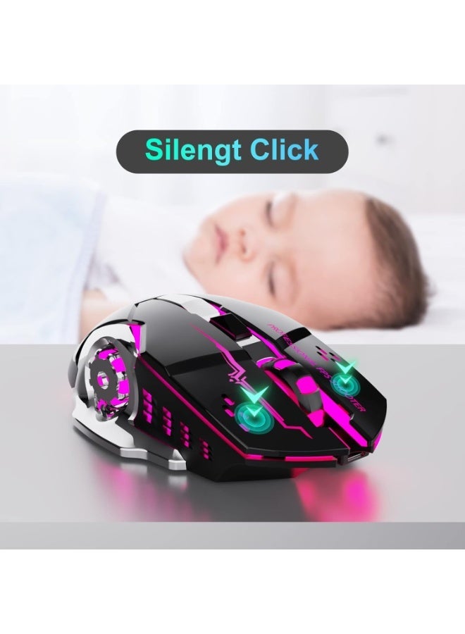 QV13 2.4G Wireless Rechargeable Gaming Mouse Silent Click RGB LED 6 Buttons Adjustable DPI Ergonomic Optical Mouse for Laptop PC Mac Windows Android iPad Black - Image 5