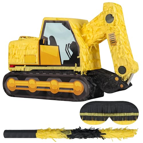 Birchio Excavator Pinatas Bundle with a Blindfold and Bat 165x11x47 inch Pinata for Construction Theme Birthday Parties Boys Birthday Party Supplies Decoration - Image 1