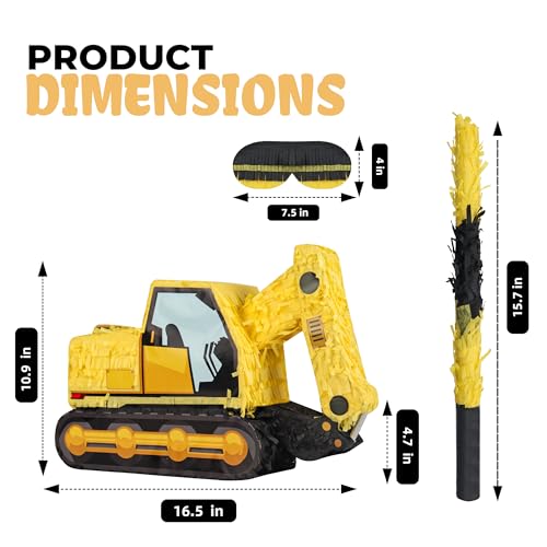 Birchio Excavator Pinatas Bundle with a Blindfold and Bat 165x11x47 inch Pinata for Construction Theme Birthday Parties Boys Birthday Party Supplies Decoration - Image 5