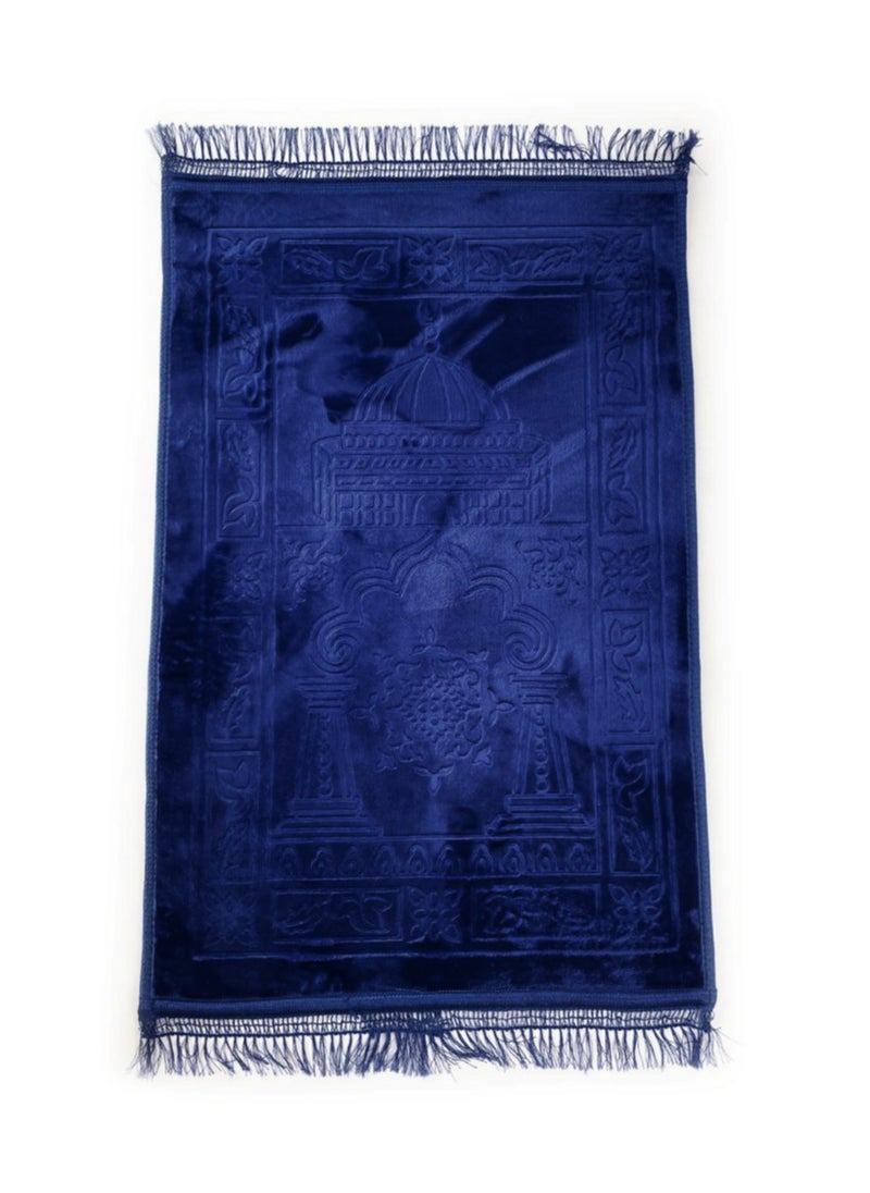 Generic Mahra & Co. Fabienne Embossed Dark Blue Velvet Prayer Mat | Luxuriously Soft | Non-Slip Base | Cushioned Sponge Layer | Comfortable for Daily Prayers, Home, Mosque, Special Events, and More | 120 x 80 cm  - Image 1