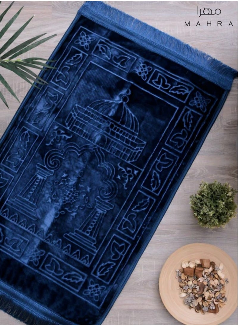 Generic Mahra & Co. Fabienne Embossed Dark Blue Velvet Prayer Mat | Luxuriously Soft | Non-Slip Base | Cushioned Sponge Layer | Comfortable for Daily Prayers, Home, Mosque, Special Events, and More | 120 x 80 cm  - Image 2