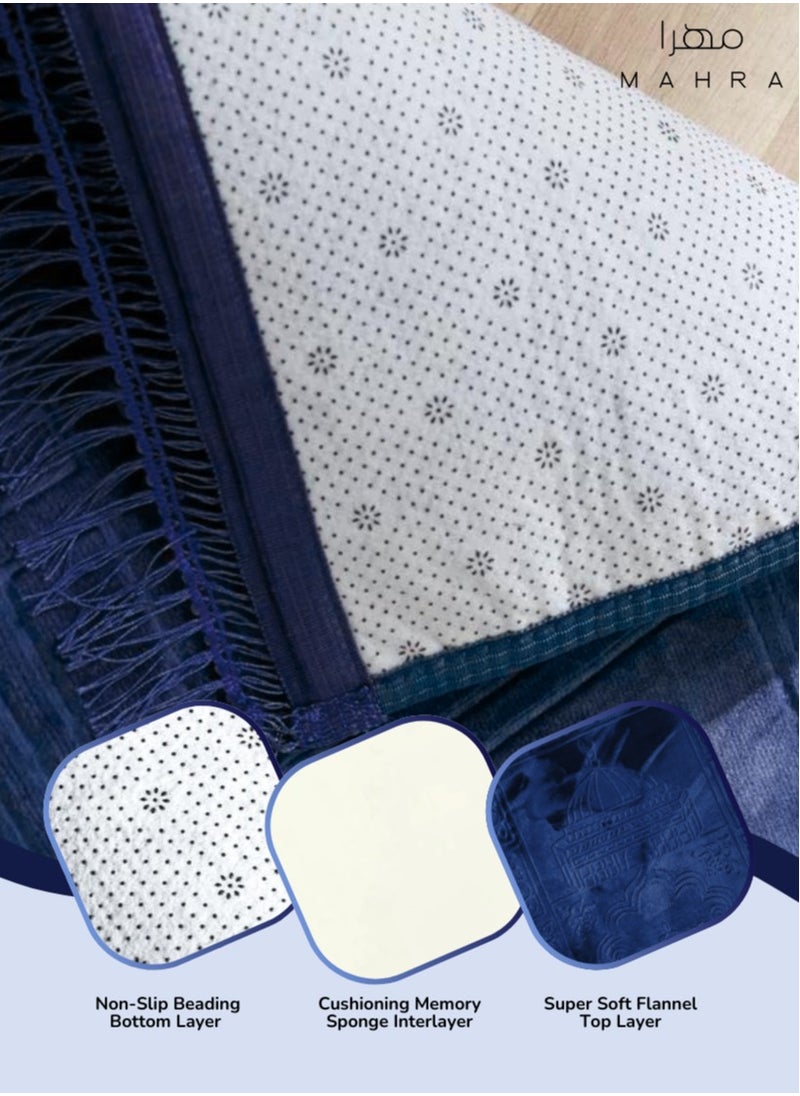 Generic Mahra & Co. Fabienne Embossed Dark Blue Velvet Prayer Mat | Luxuriously Soft | Non-Slip Base | Cushioned Sponge Layer | Comfortable for Daily Prayers, Home, Mosque, Special Events, and More | 120 x 80 cm  - Image 3