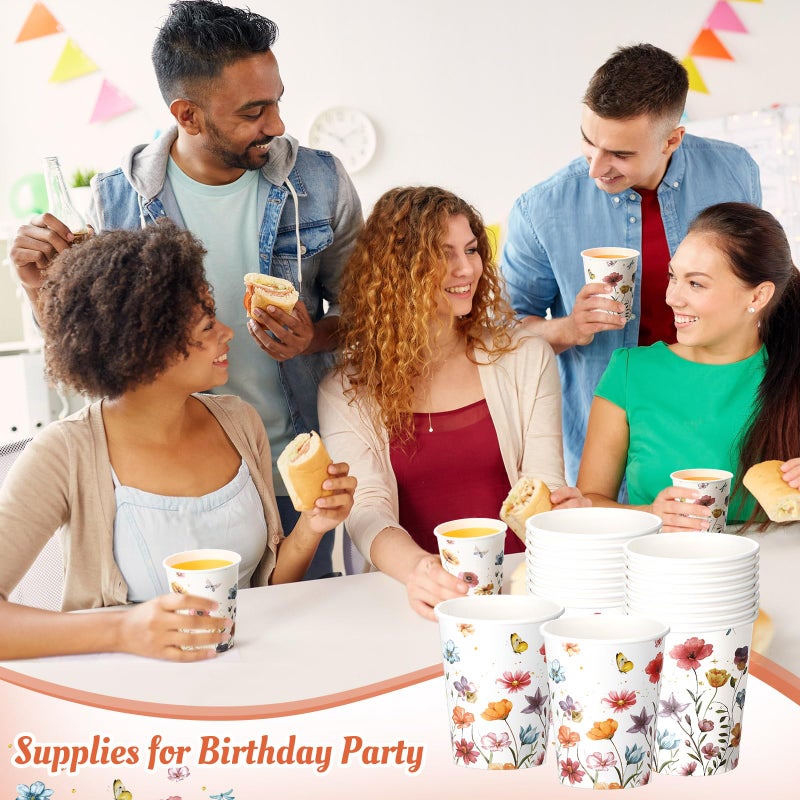 Maxcheck Maxcheck 100 Pcs Floral Party Supplies Bulk Spring Flower Paper Cup Disposable 9 oz Flowers Drinking Coffee Cup for Tea Party Hot Cold Drinks Wedding Birthday Bridal Baby Shower(Wildflower)  - Image 3