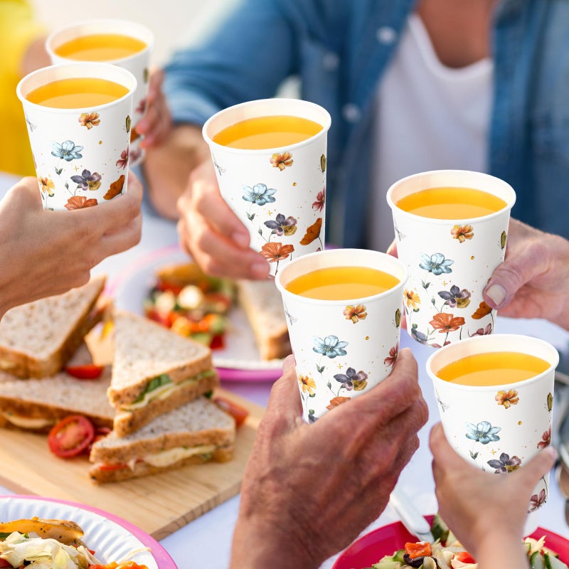 Maxcheck Maxcheck 100 Pcs Floral Party Supplies Bulk Spring Flower Paper Cup Disposable 9 oz Flowers Drinking Coffee Cup for Tea Party Hot Cold Drinks Wedding Birthday Bridal Baby Shower(Wildflower)  - Image 4