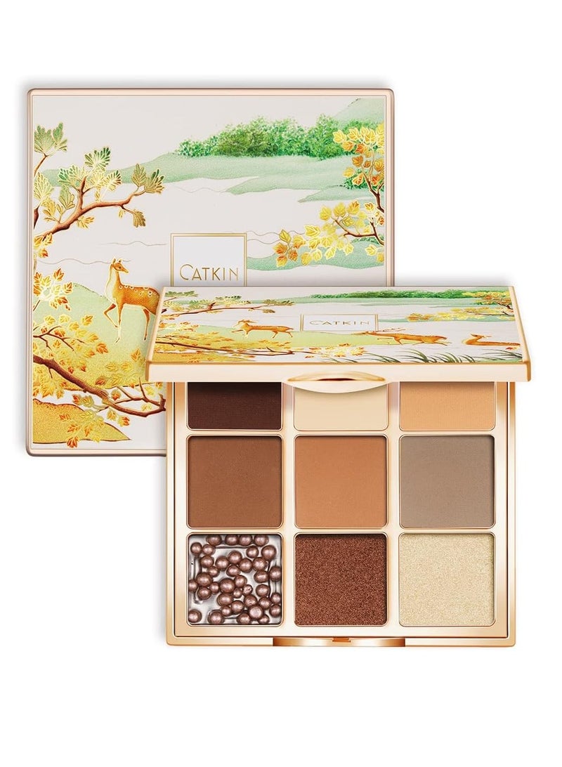 Atkins Eyeshadow Palette Makeup 9 Shimmer and Matte Shades Highly Pigmented Creamy Texture Natural Brown Neutral Cosmetic Eye Shadows - Image 1
