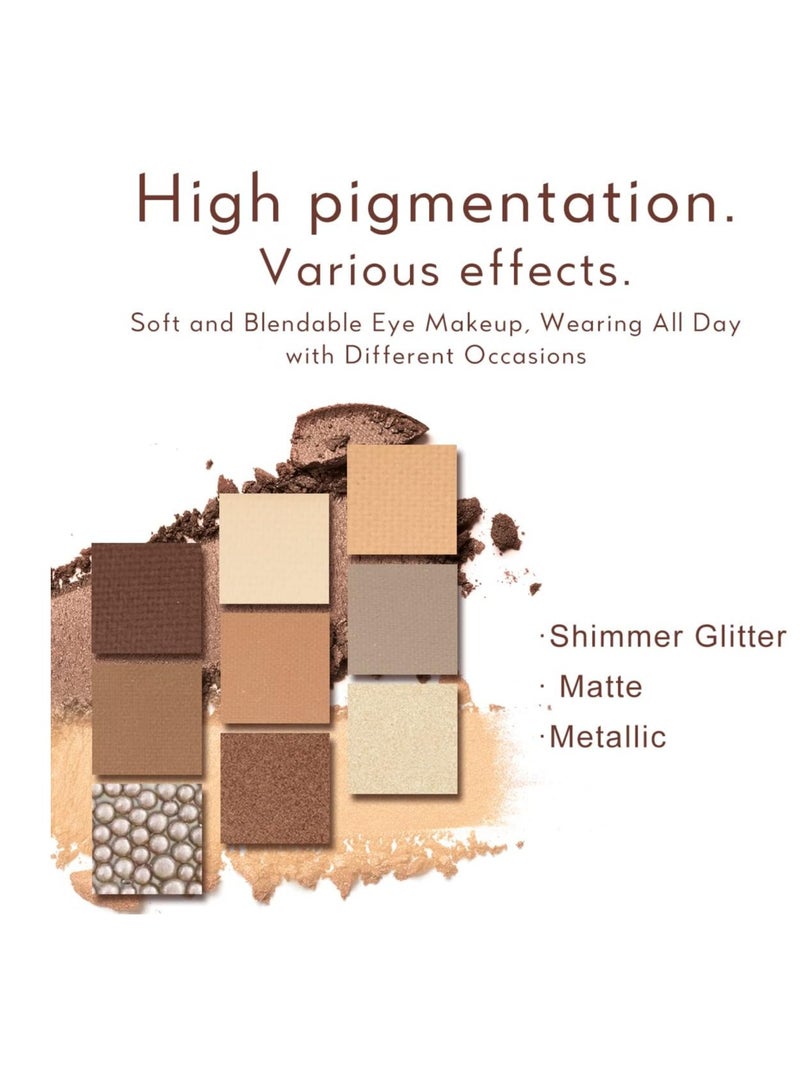 Atkins Eyeshadow Palette Makeup 9 Shimmer and Matte Shades Highly Pigmented Creamy Texture Natural Brown Neutral Cosmetic Eye Shadows - Image 2