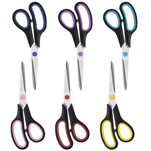 BOOMIBOO Scissors, BOOMIBOO 8" All Purpose 6 Pack - Comfort-Grip Scissors for Office Desk Accessories Sewing Fabric Home Craft School Supplies, Teacher/Class Supplies, Right/Left Handles - Image 1