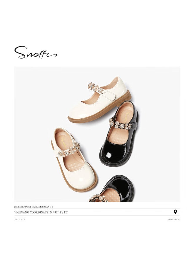 Snoffy Girls' Leather Shoes, Spring And Autumn Children's Mary Jane Leather Shoes, Pearl Princess Shoes, Comfortable Performance Shoes, Flats, Iris Black, Size 32 - Image 4