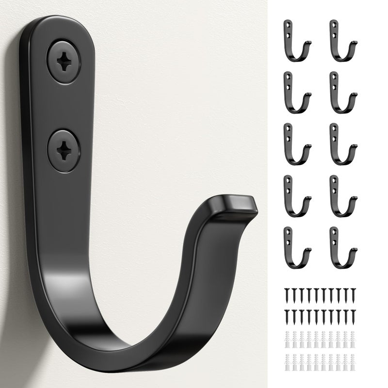 jockcaras 10Pcs Wall Hooks for Bathroom Kitchen Closet and Garage Black Metal Hooks for Hanging Coats Towels Hats Keys Bags and Coffee Cups Holds Up to 40 lbs - Image 2