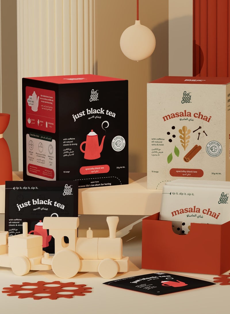 Feel good Tea Co. Just Black Tea - Strong Assam Black Tea | Speciality Tea Leaves | Energizing, India -15 Bags - Image 2