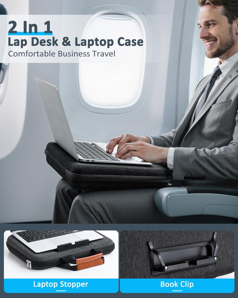 Nauttxon Hard Laptop Case 14 Inch for HP Dell Lenovo ASUS Acer - 2 in 1 Laptop Sleeve & Lap Desk with Stopper and Book Clip, Shockproof Waterproof 15.3 MackBook Air M3 M2 Case - Black - Image 2
