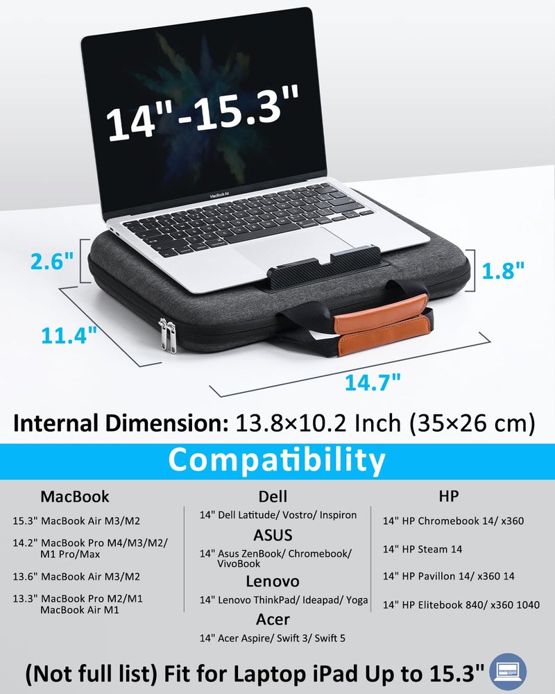 Nauttxon Hard Laptop Case 14 Inch for HP Dell Lenovo ASUS Acer - 2 in 1 Laptop Sleeve & Lap Desk with Stopper and Book Clip, Shockproof Waterproof 15.3 MackBook Air M3 M2 Case - Black - Image 3