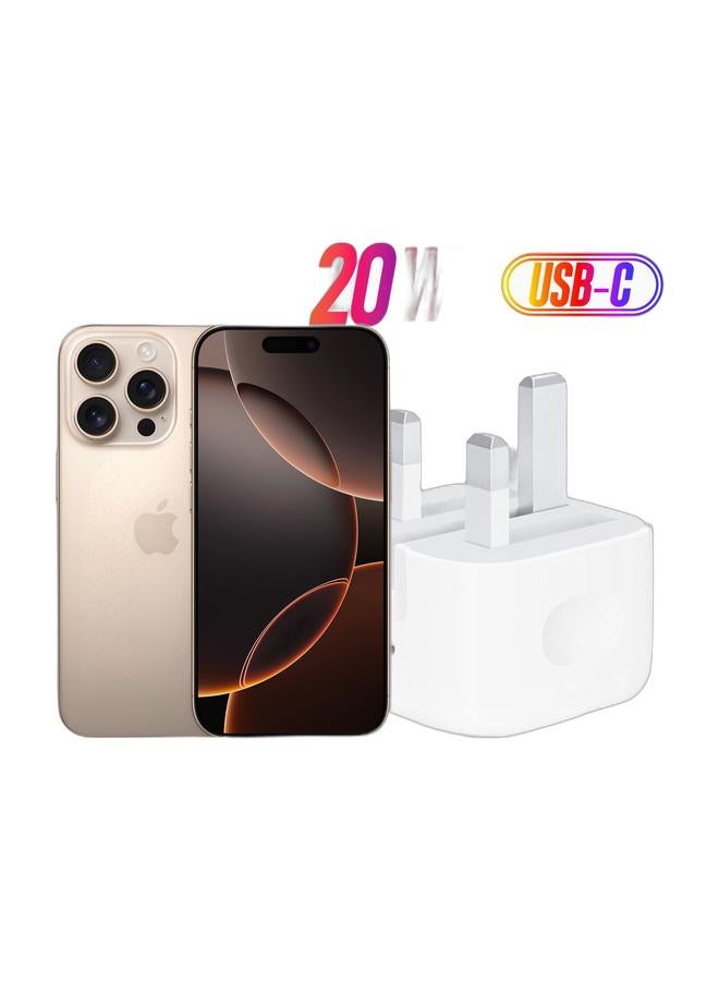 Apple iPhone 16 Pro 512GB Desert Titanium 5G With FaceTime - Middle East Version & 20W USB-C 3-Pin Power Adapter / (Original iPhone Charger) - WhiteBundle - Image 1