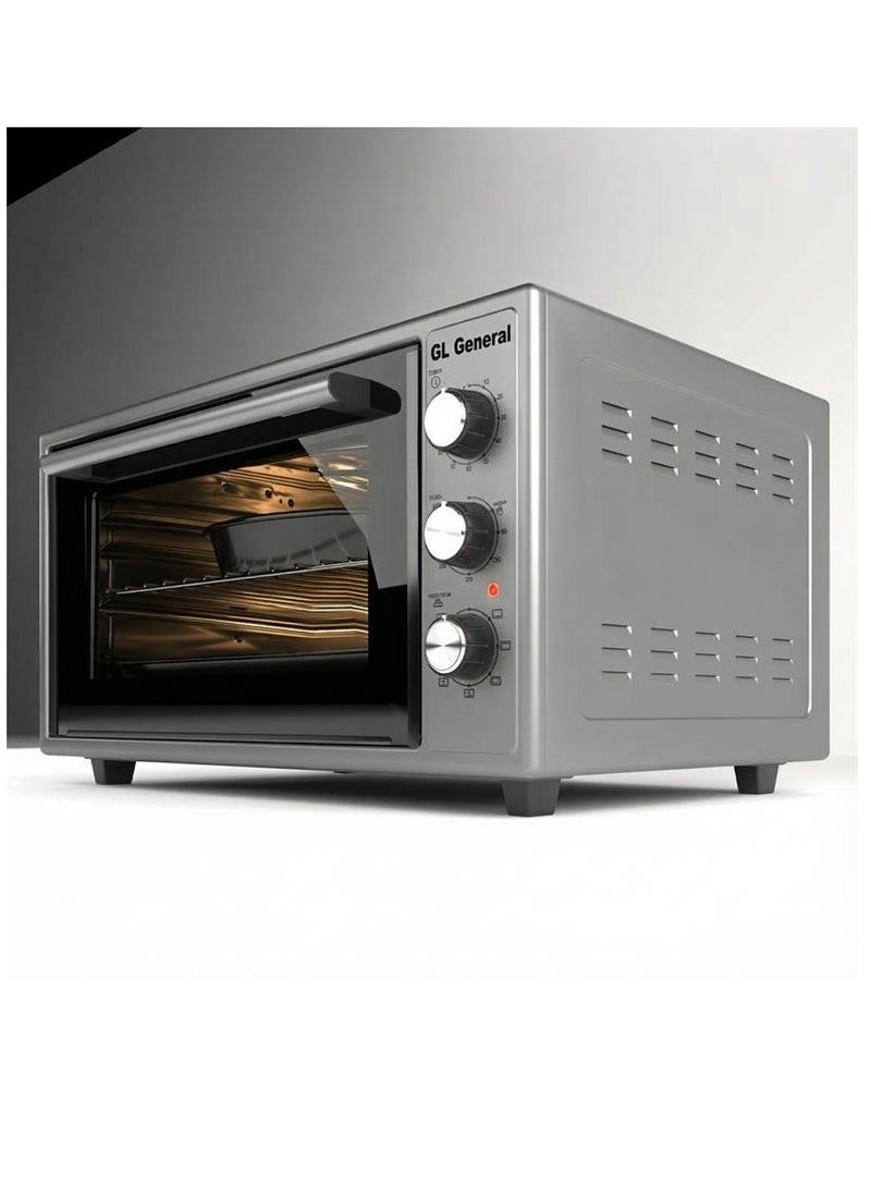 GL General General GL 60 Lt Electrical Toaster Oven, 6 Multi Functions, 60x49cm, 2100 Wat, Double Glass, Up & Down Heating, Mechanical Timer, Internal Light, Deep Tray & Stand Included - Image 2