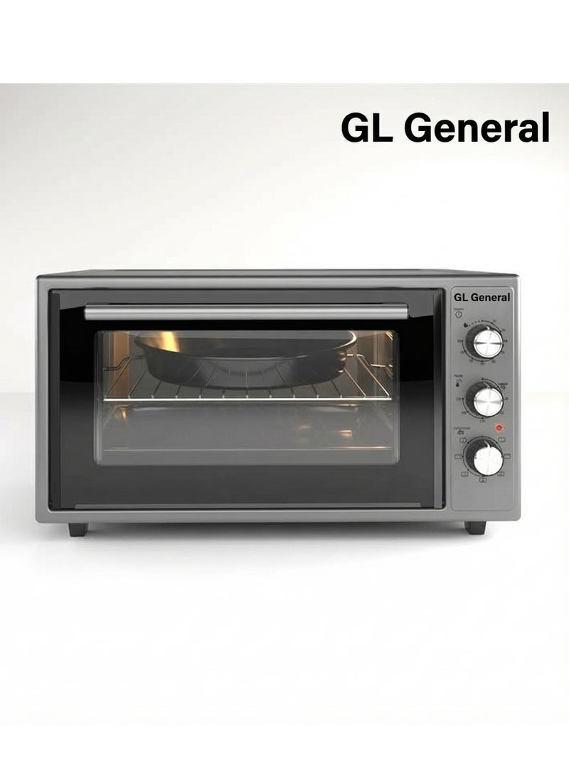 GL General General GL 60 Lt Electrical Toaster Oven, 6 Multi Functions, 60x49cm, 2100 Wat, Double Glass, Up & Down Heating, Mechanical Timer, Internal Light, Deep Tray & Stand Included - Image 1