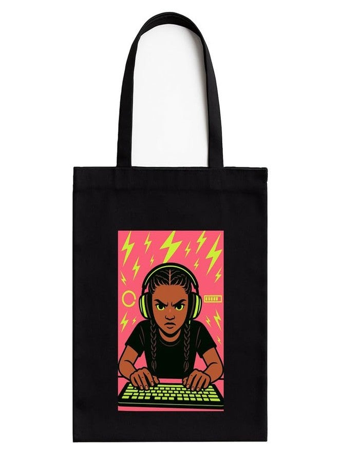 Megrok Girl Vibes Tote Bag for Women | Front A4 Size Printed Pocket | 16x14 Inch Women in Tech Cotton Bag | Engineer Networking Essential - Image 1