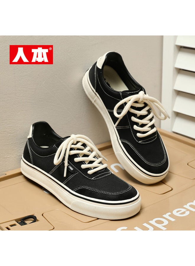 Humanity Renben Spring And Autumn Retro Canvas Shoes, Versatile Classic Sneakers For Men, Korean Style Trendy Men's Shoes, Black, Size 41 - Image 1