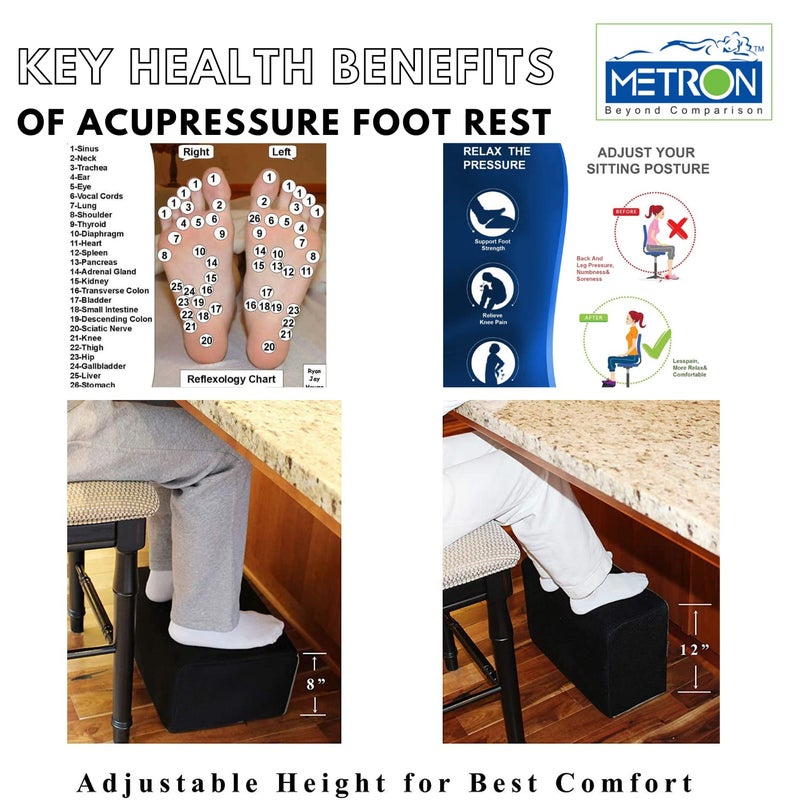 Metron Extra Large Foot Rest for Stools High Chairs Sofa Dining Table Under Desk Best for Kids Adults Shorter Folks Senior Persons Now with Acupressure Stimulators for Pain Relief - Image 3