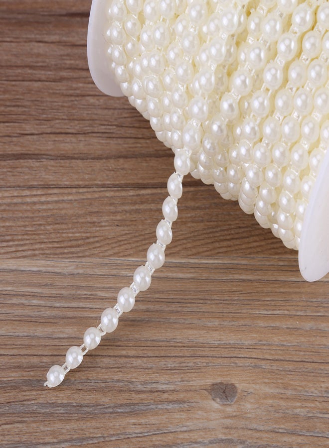 25M/Roll Double Cotton Line Imitation Half Round Pearls Beads Chain Garland for Wedding (beige) - Image 3