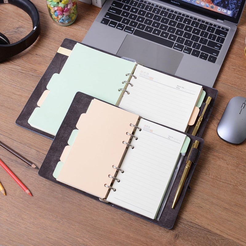 WONDERPOOL Leather Journal Lined Paper Notebook & Pen - Refillable 6 Ring Binder Writing Spiral Diary with Ruled Notepads Vintage Cover for Office Travel Work and Plan Agenda (a-Cyan, A6) - Image 4