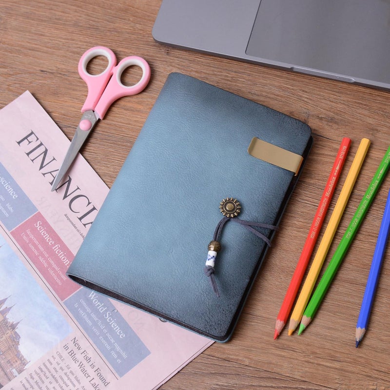WONDERPOOL Leather Journal Lined Paper Notebook & Pen - Refillable 6 Ring Binder Writing Spiral Diary with Ruled Notepads Vintage Cover for Office Travel Work and Plan Agenda (a-Cyan, A6) - Image 5