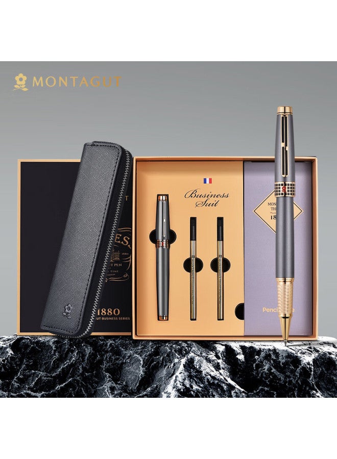 Montagut قلم مونتاجوت المميز للرجال والنساء لكتابة الأعمال في المكتب مجموعة هدايا فاخرة صندوق هدايا عيد الميلاد سلسلة جنكن رمادي 0.5 مم - Image 1