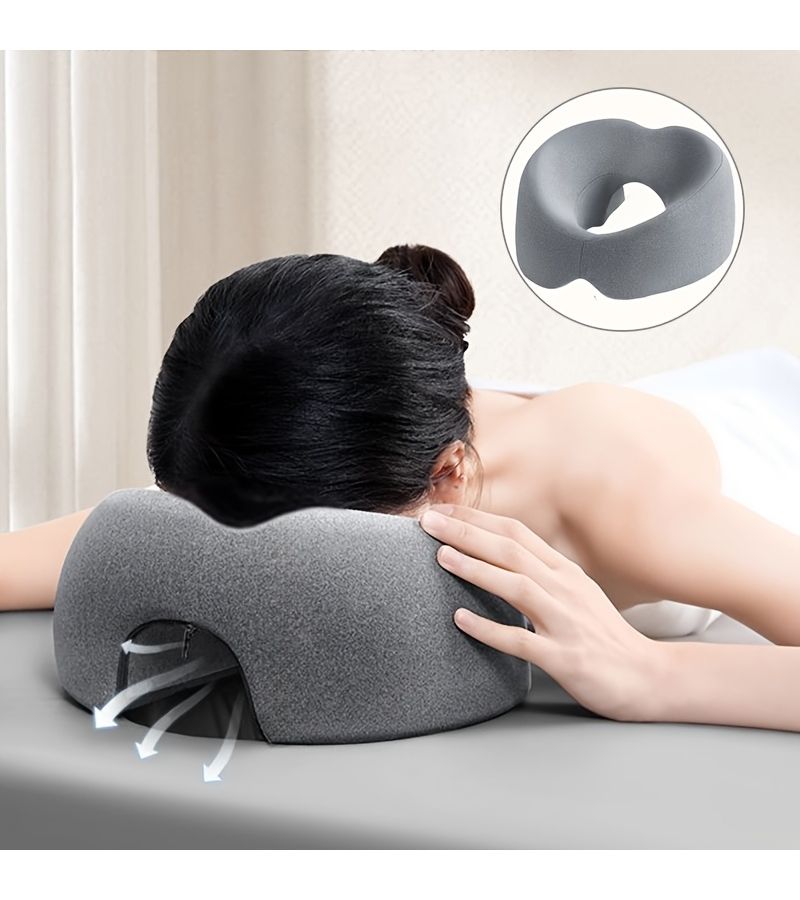 Green Ergonomic Face Cushion With O Shape Design And Removable Soft Pillow For Spas Home Or Travel Use Providing Neck And Jaw Support - Image 2