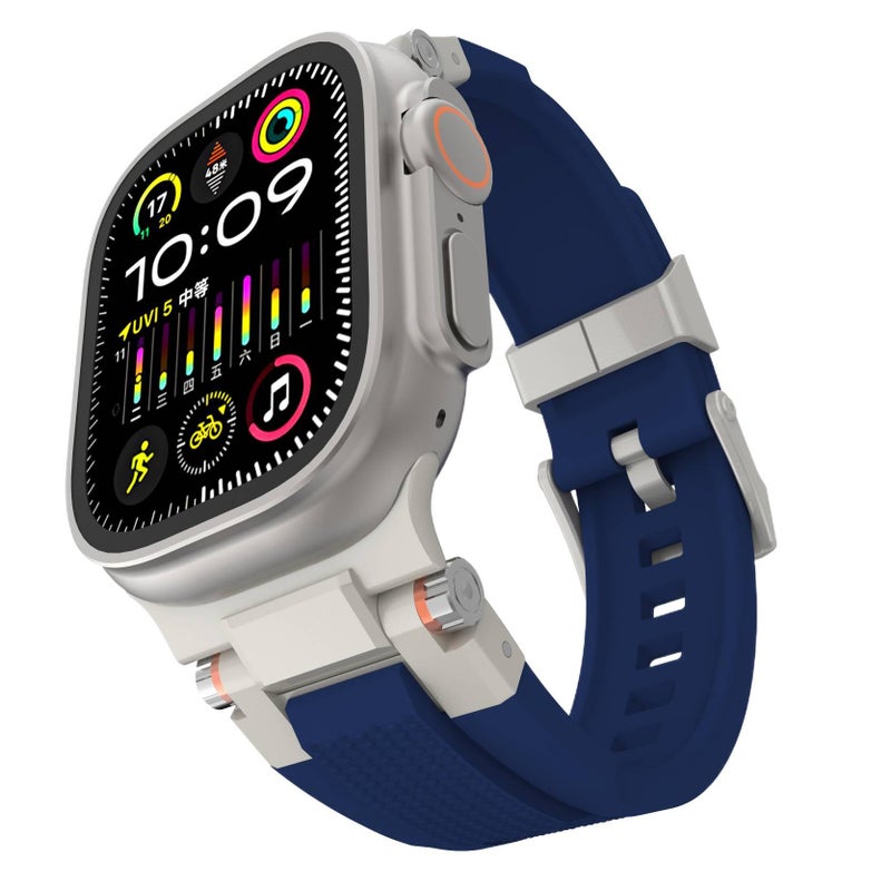 سوار ساعة ذكية سوار رياضي من السيليكون متوافق باللون أزرق قابل للتعديل مع Apple Watch 42/44/45/49mm بملاءمة قابلة للتعديل وحزام بديل - Image 1